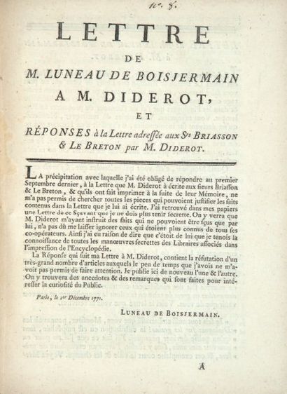 [DIDEROT] Recueil de 18 pièces concernant l'histoire de la publication de l'Encyclopédie...