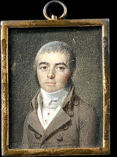 ÉCOLE FRANÇAISE VERS 1800 (ENTOURAGE DE BOILLY) Portrait d'homme à la redingote brune...
