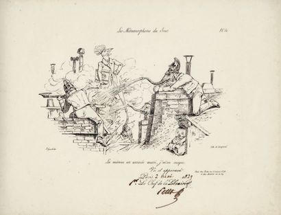 GRANDVILLE Les Métamorphoses du jour. Paris, Bulla, [1828]-1829. In-4 oblong, demi-maroquin...