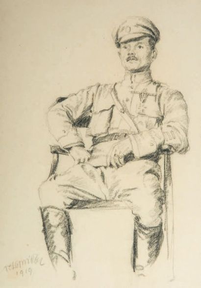 Ecole tchèque du début du XXe siècle (Volejniek) Portrait d'un officier de l'Armée...