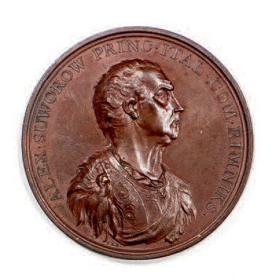 null Médaille en mémoire de Alexandre Suworow, libérateur d'Italie. Signée C.H. Kuchler....