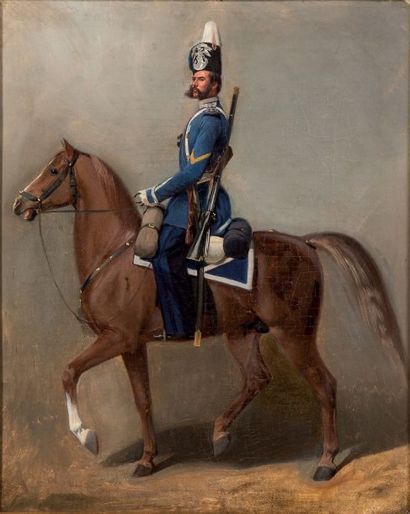 JEBENS (GEBENS) Adolph Ivanovitch (1819-1888) Portrait équestre de Cosaque du régiment...