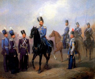 JEBENS (GEBENS) Adolph Ivanovitch (1819-1888) Portrait équestre de Cosaque du régiment...