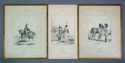 null Trois lithographies de la série «Galerie militaire: Troupes étrangères de 1840...