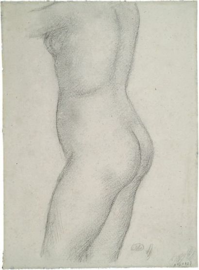 Aristide MAILLOL (1861-1944) Nu féminin de profil Crayon noir, estompe Monogramme...