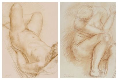 Raymond MARTIN (1910-1992) Deux dessins: - Nu féminin allongé vu en plongée Sanguine...