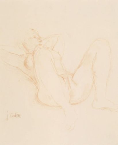 Jean CARTON (1912-1988) Nu féminin sur le dos, genoux relevés Sanguine Signé: j....