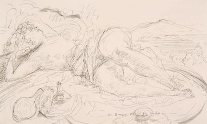 André DUNOYER DE SEGONZAC (1884-1974) Thérèse Dorny allongée dans un paysage Encre...
