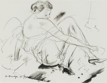 André DUNOYER DE SEGONZAC (1884-1974) Jeune femme assise aux souliers Encre et lavis...