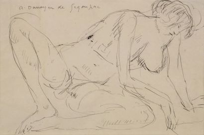 André DUNOYER DE SEGONZAC (1884-1974) Nu féminin assis, penché sur sa gauche Encre...
