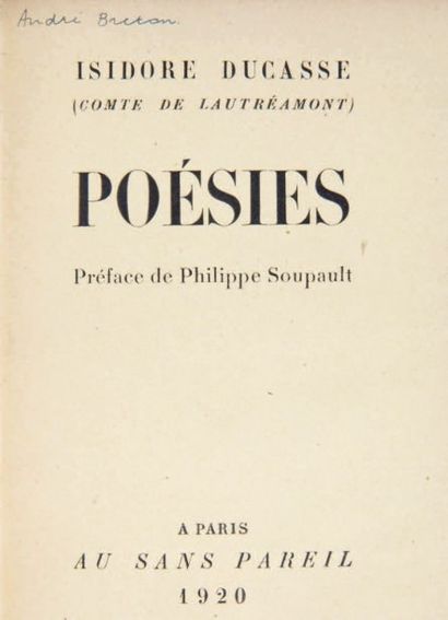 [LAUTRÉAMONT Comte de ] DUCASSE Isidore. POÉSIES. Paris, Au Sans Pareil, 1920. In-16,...