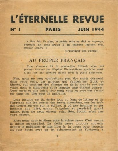 null REVUE. L'ÉTERNELLE REVUE. Numéros 1 et 2. Paris, juin-juillet 1944. 2 plaquettes...