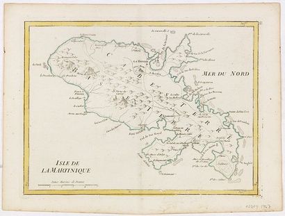 LE ROUGE, G.L. Isle de la Martinique. Paris, 1756. Limites en col. d'époque. Bon...