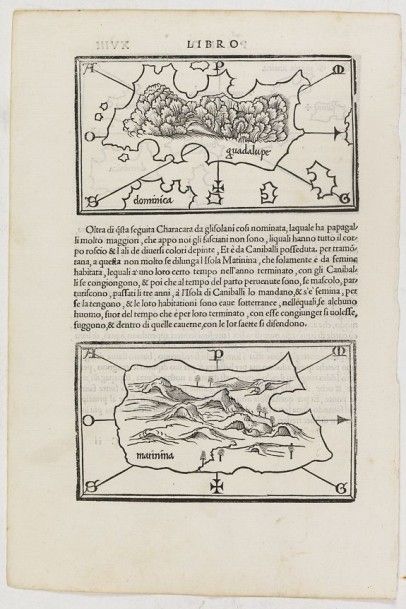 BORDONE, B. Guadalupe/Matinina. Venise, ca. 1528-1560. 3 cartes gravées sur bois,...