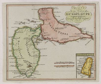 null LANDES-INDUSTRIE-COMPTOIR. Charte von der Insel Guadeloupe. Weimar, 1815. Col....