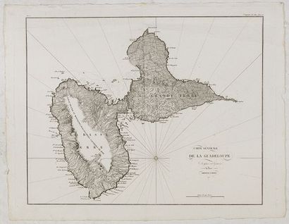 TARDIEU, AMBROISE Carte Generale de la Guadeloupe. Ca. 1822. Belle impression. 368...
