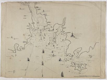 [CORNIC, CHARLES] [Carte de la baie de Morlaix]. Ca. 1794. Carte manuscrite à l'encre...
