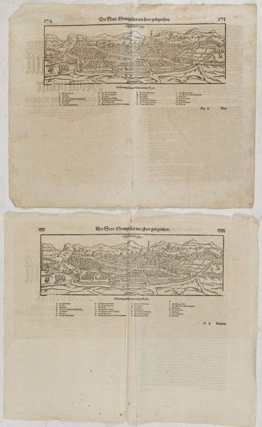 MÜNSTER, S. Die Statt Montpellier mit ihrer Gelegenheit. Bâle, ca. 1550. Deux gravures...