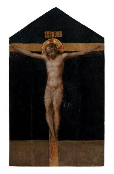 ÉCOLE FLORENTINE DU XVIE SIÈCLE Le Christ en croix
Panneau, agrandi sur les côtés
40...