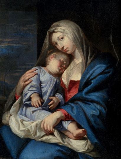ECOLE FRANCAISE DU XVIIe SIÈCLE, Vierge à l'Enfant
Toile
33 x 25,5 cm
Griffures