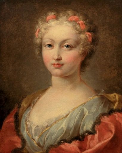 Attribué à Jacopo AMIGONI (1682 - 1752) 
Figure de femme aux cheveux enrubannés
Toile...