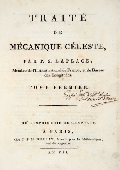 LAPLACE (Pierre-Simon) Traité de mécanique céleste. Paris, De l'Imprimerie de Crapelet,...