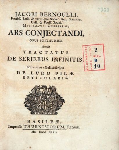 BERNOULLI (Jacques) Ars conjectandi, opus posthumum. Accedit tractatus De seriebus...