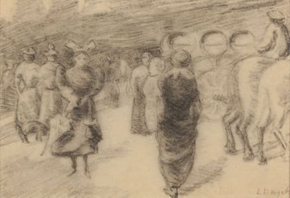 LOUIS HAYET 1864-1940 
Fête des vendanges au village 1892-1894
Crayon gras sur papier...