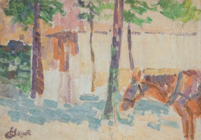 LOUIS HAYET 1864-1940 
Cheval de calèche sur les Champs-Élysées 1888-1889
Huile sur...