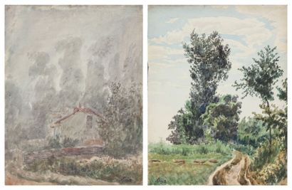 LOUIS HAYET 1864-1940 
Beau temps et temps pluvieux à la campagne
Deux aquarelles...