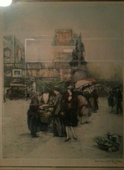 Manuel ROBBE (1872-1936) La place Clichy 1927 gravure en couleurs
28x34cm