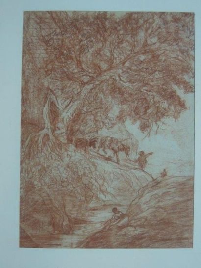 François Valentin (1738-1805) Paysage avec un cavalier passant un gué
Dessin à la...