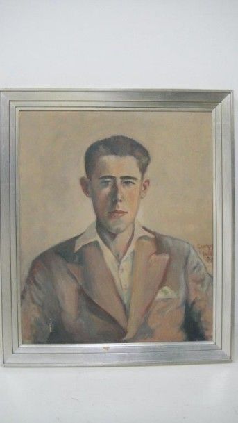 Ecole du XXème siècle Portrait d'homme à la chemise ouverte
Huile sur toile, signée...