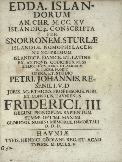 STURLUSON (Snorri) Edda. Islandorum an. chr. M.CC.XV Islandice. Havniae [Copenhague]...