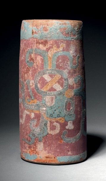 null VASE POLYCHROME REPRÉSENTATION DU DIEU K'AWIIL CULTURE MAYA, GUATEMALA OU MEXIQUE...