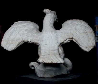 D'après l'Antique «Aigle aux ailes déployés».
Sculpture en marbre blanc.
H. 60 cm...