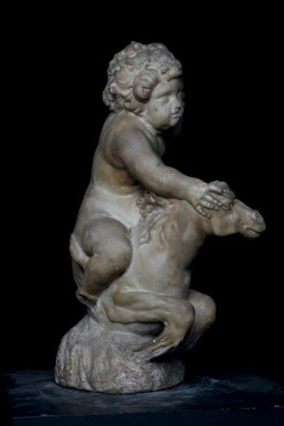 Dans le goût du XVIIe siècle Putto chevauchant un hippocampe
Sculpture en marbre...