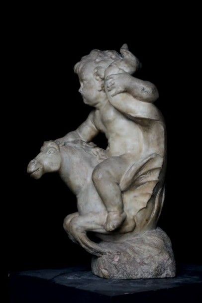Dans le goût du XVIIe siècle Putto chevauchant un hippocampe
Sculpture en marbre...