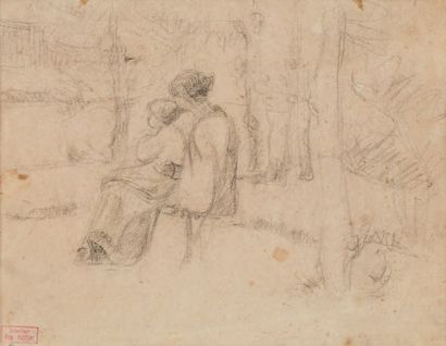 Hippolyte PETITJEAN (1854-1929) Mère et enfant sur un banc
Fusain sur papier
Porte...