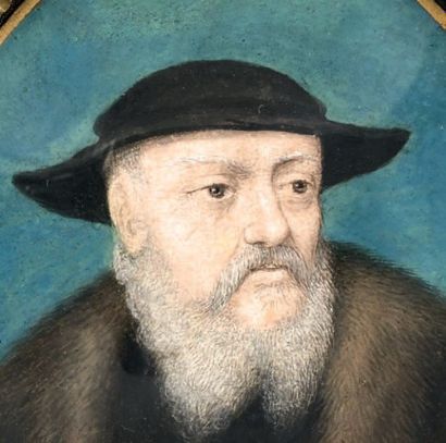 Lucas HORENBOUT dit HORNEBOLTE Circa 1526-1528 Portrait d'un philosophe.
En buste...