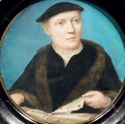 Lucas HORENBOUT dit HORNEBOLTE Circa 1526-1528 Portrait d'un philosophe.
En buste...