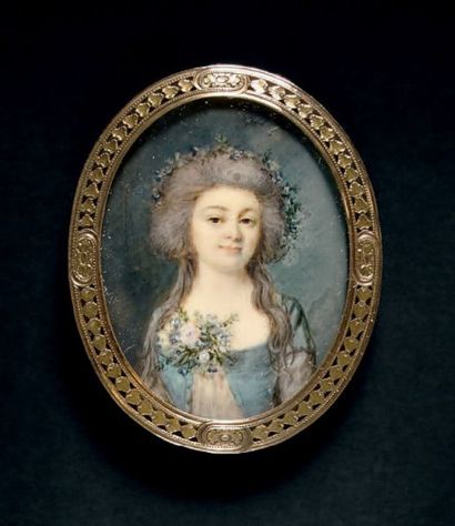 Claude-Jean-Baptiste HOIN (1750 -1817) Portrait présumé de madame Dugazon dans le...