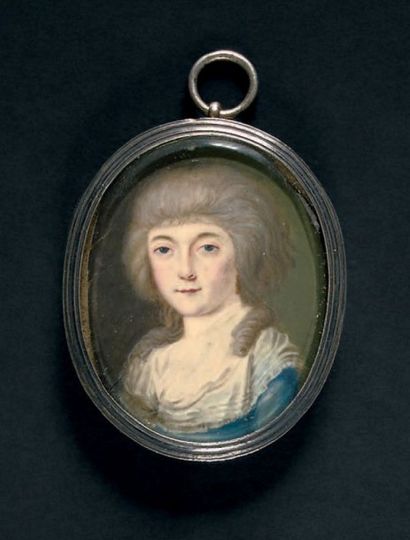 École FRANÇAISE vers 1790 Portrait de jeune fille en buste vers la gauche en robe...