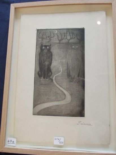 Anton PRINNER (1902-1983) 
Deux chats
Gravure signée
31 x 12 cm
Provenance: Collection...
