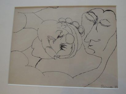 Anton PRINNER (1902-1983) 
Homme et coeur encre sur papier signée en bas à droite...