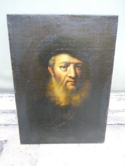 Ecole hollandaise du XVIIIème siècle (?) 
Portrait d'homme au bérêt
Huile sur toile.
55...