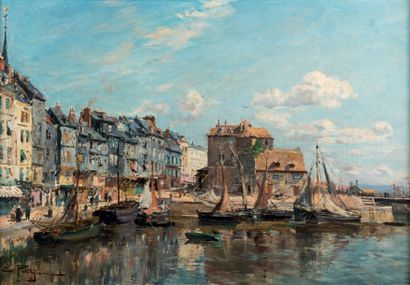 EDMOND-MARIE PETITJEAN (1844 - 1925) 
Le port de Honfleur, la Lieutenance
Huile sur...