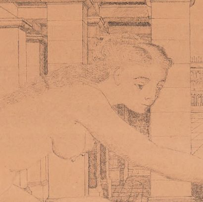 Paul DELVAUX (1897 - 1994) 
Nus féminins dans un décor antique, 1946
Crayon et encre...