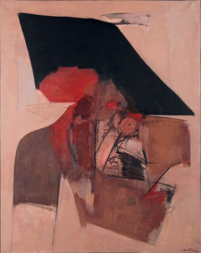 Albert BITRAN (né en 1929) 
Fragment rouge
Huile sur toile
Signée en bas à droite,...