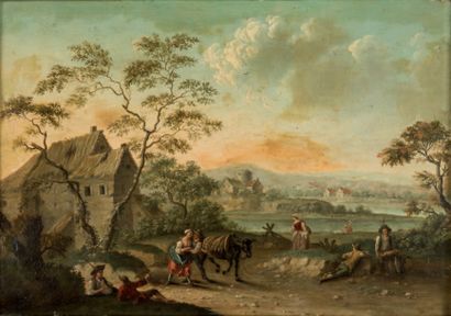 Ecole Flamande du XVIIIe siècle 
Scènes pastorales
Paire d'huiles sur panneau
22...